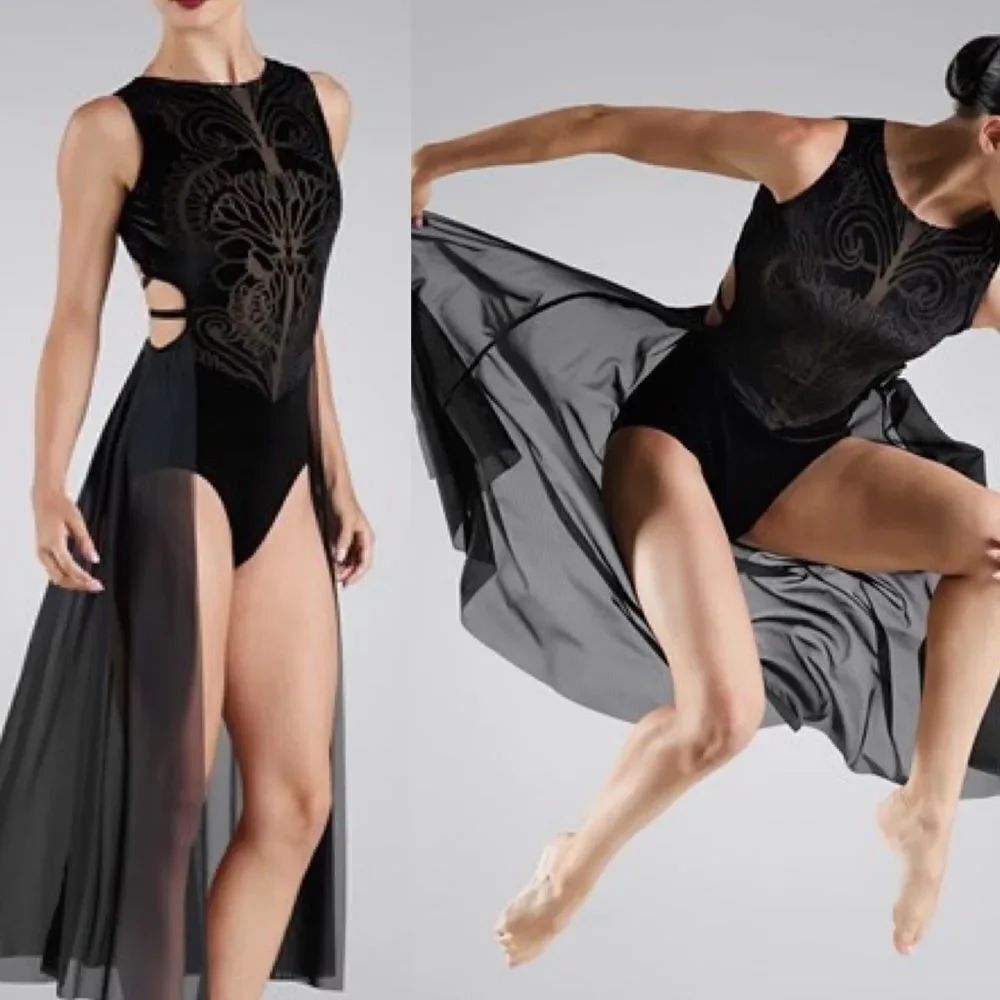 Weissman Elite costume maxi black Velvet mesh Botanical Dress D11640 adult XSA